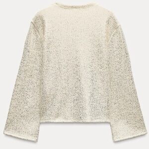 ZARA Cream Metallic Gold Thread Cotton Knit Oversized Sweater Med. NWT